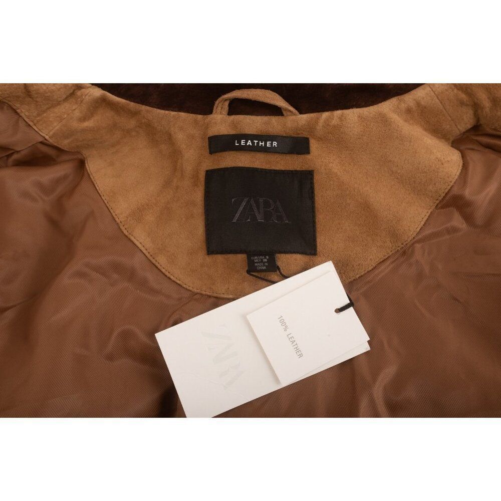 Zara Womans Jacket Coat Suede Pig Leather Size S Small Tan Brown 4341/755 NWT - Picture 7 of 8